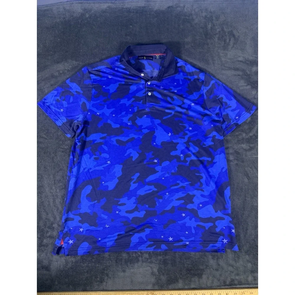 Ralph Lauren Shirt Mens XL Pro Fit Blue Star Camo Performance S/Sleeve Polo